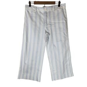GAP Blue Off-White Stripe Wide Leg Beachy Loose Cotton Stretch Crop Pants SZ 14